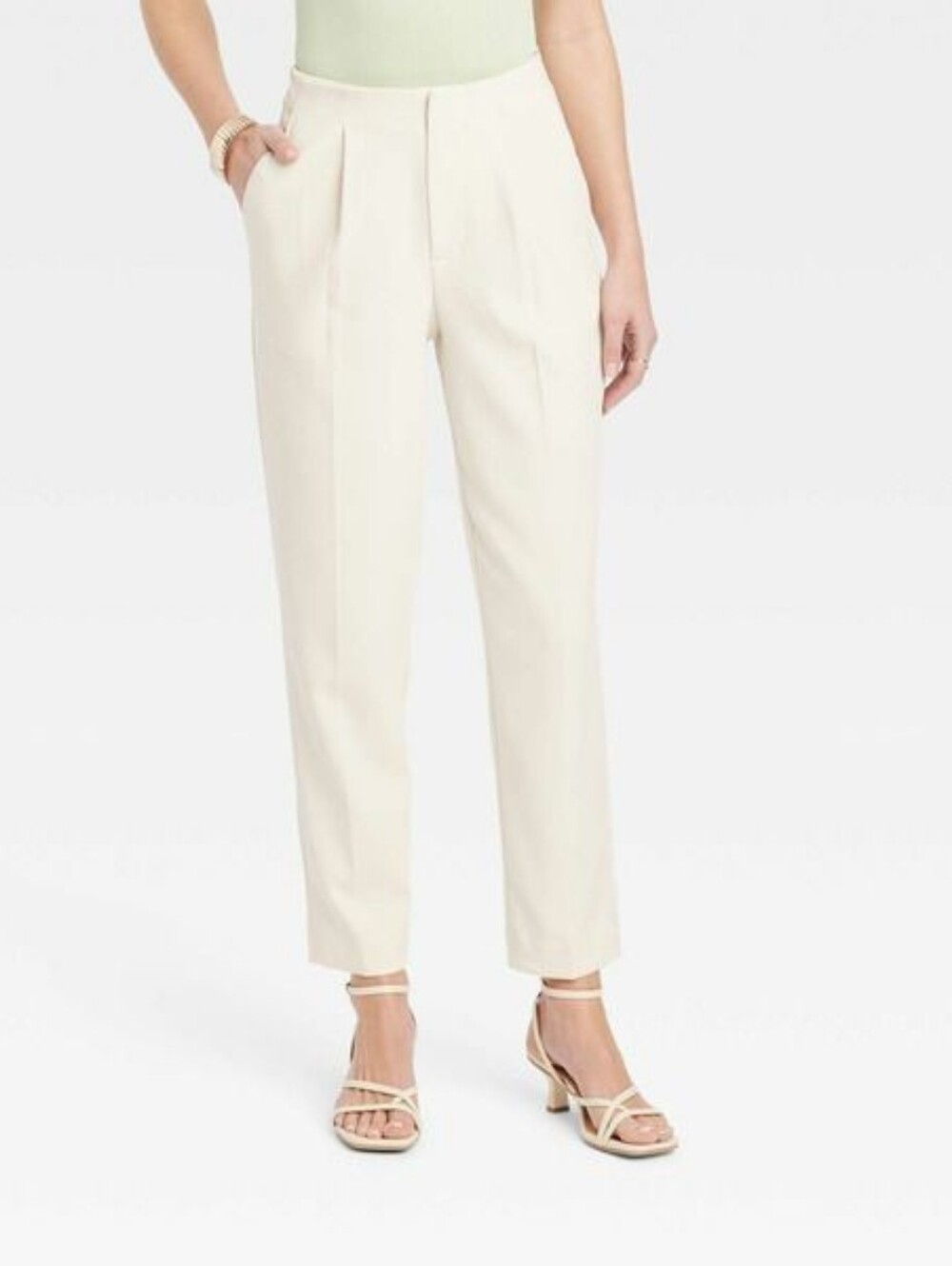 A New Day Cream Biege High-Waisted Stretchy Tapered Leg Office Core Pants 17R